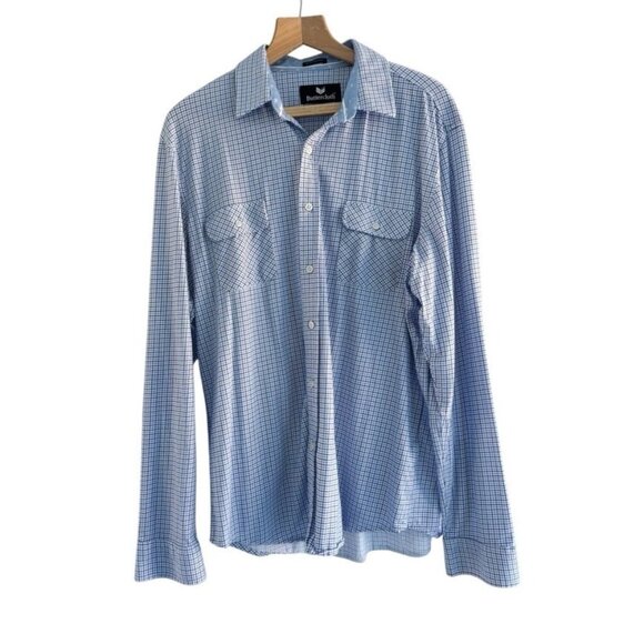 Buttercloth Men's Sz XL Icy Cotton Regular Fit Blue Plaid Button Up Shirt - Picture 1 of 9